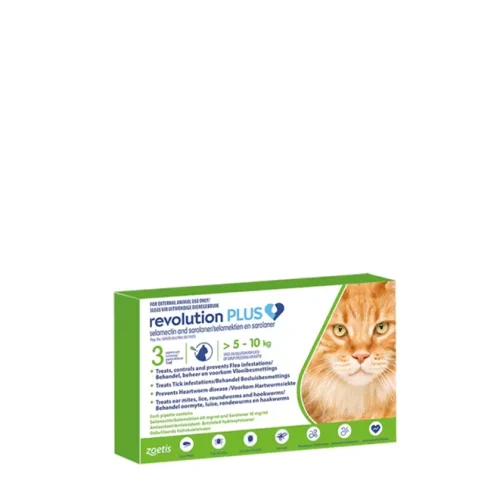Revolution Plus Cat Tick, Flea and Worm Spot-On Treatment - Green - 5kg-10kg Pack of 3's