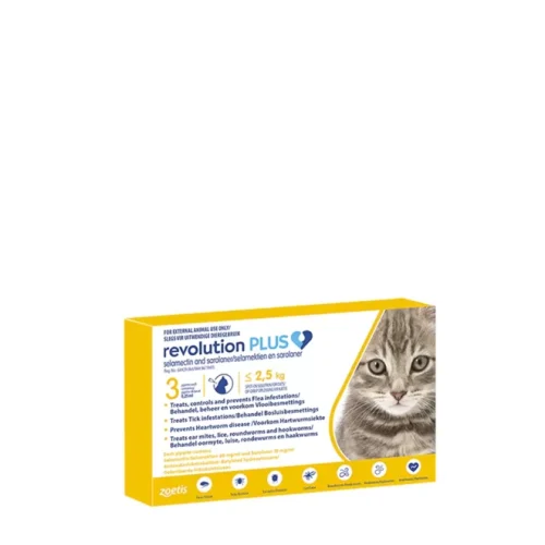 Revolution Plus Cat Tick, Flea and Worm Spot-On Treatment - up to 2.5kg Yellow Pack of 3's