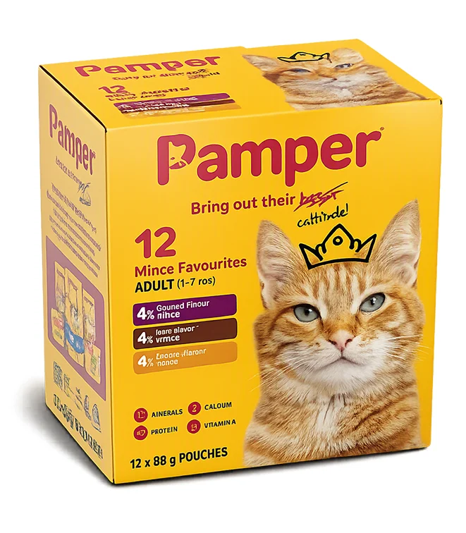 Pamper Mince Favourites Fine Cuts Adult Cat Food 12×85g